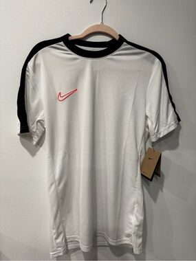 Nike Men’s White Short-Sleeve Training Shirt with Black Trim and Red Swoosh